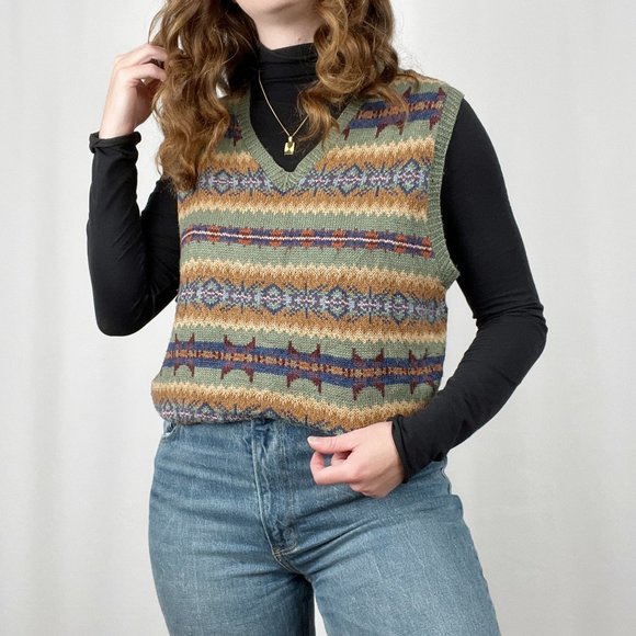 Vintage Polo Ralph Lauren Silk Cashmere Linen Fair Isle Knit Sweater Vest Preppy - Picture 4 of 9